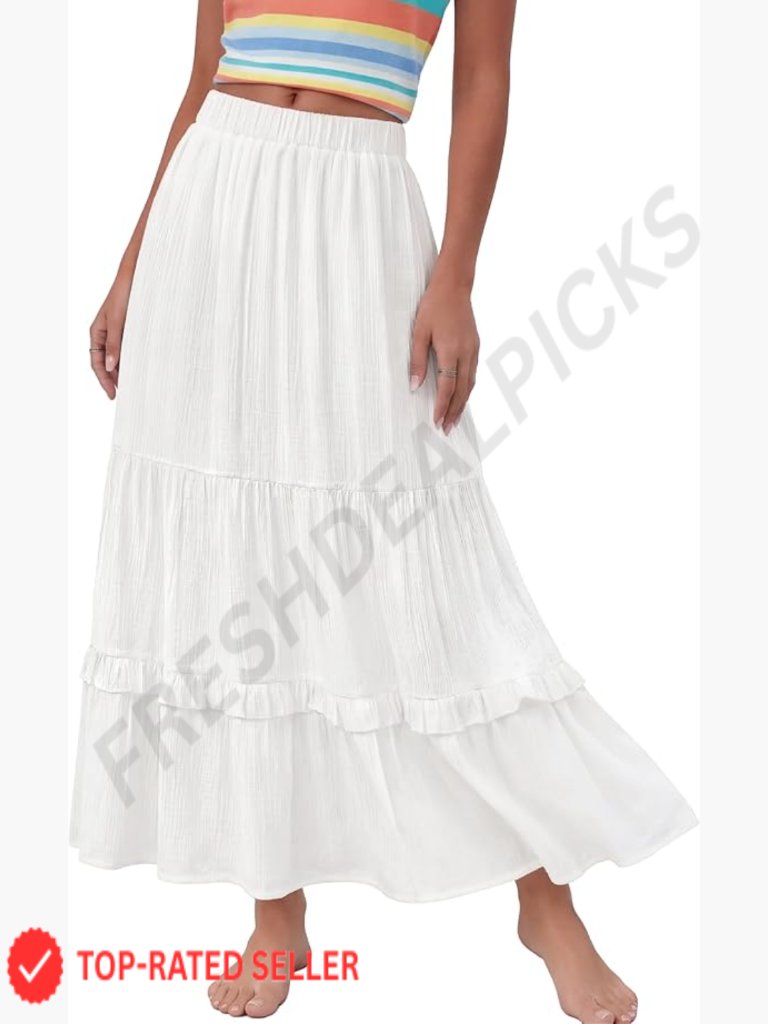 Elastic Waisted Ruffle Maxi Skirt Tiered A-Line Flowy Summer Chic